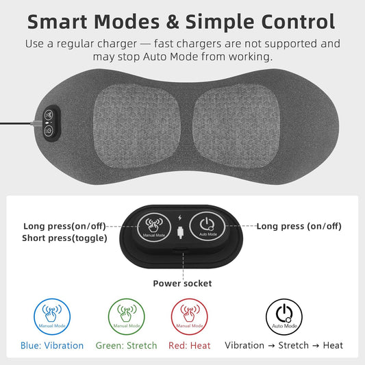 Hyggear™ Masajeador de Espalda con Calor y Vibración, Almohada de Apoyo Lumbar de Triple Fusión para una Columna Vertebral Suave, para Alivio del Dolor de Espalda Baja y Ciática, Relajación Profunda de Tejidos para Cama o Silla de Oficina