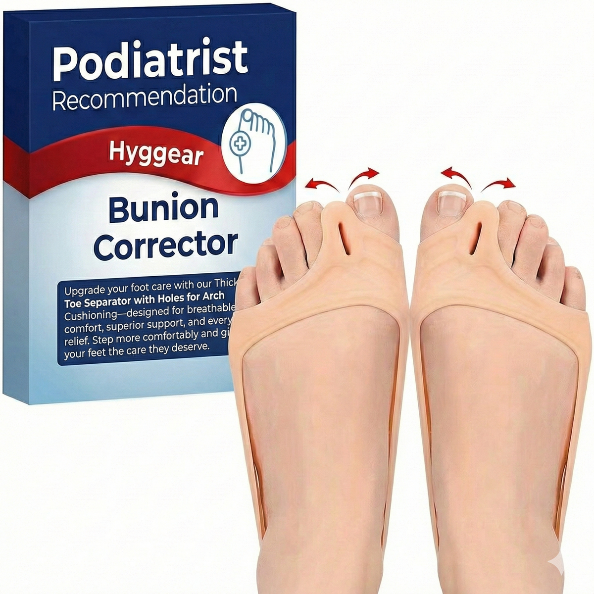 Separador de dedos de silicona engrosado Hyggear con orificios para amortiguación de arco, medias plantillas de masaje, flexible y antideslizante, se puede cortar a medida, con una correa para tirar de los dedos - 77635498361423